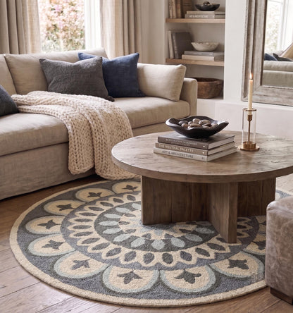4' Round Gray Floral Bloom Area Rug