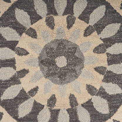 4' Round Gray Floral Bloom Area Rug