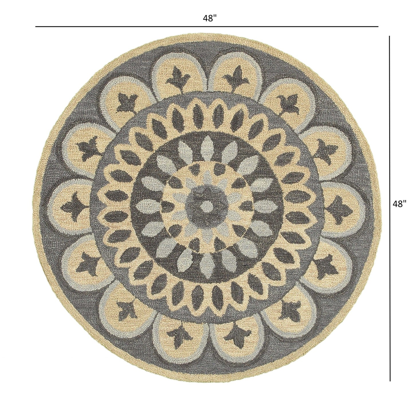 4' Round Gray Floral Bloom Area Rug