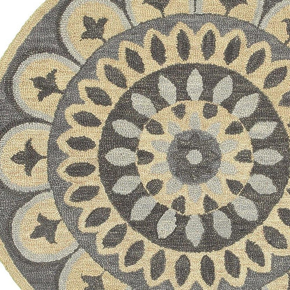 4' Round Gray Floral Bloom Area Rug