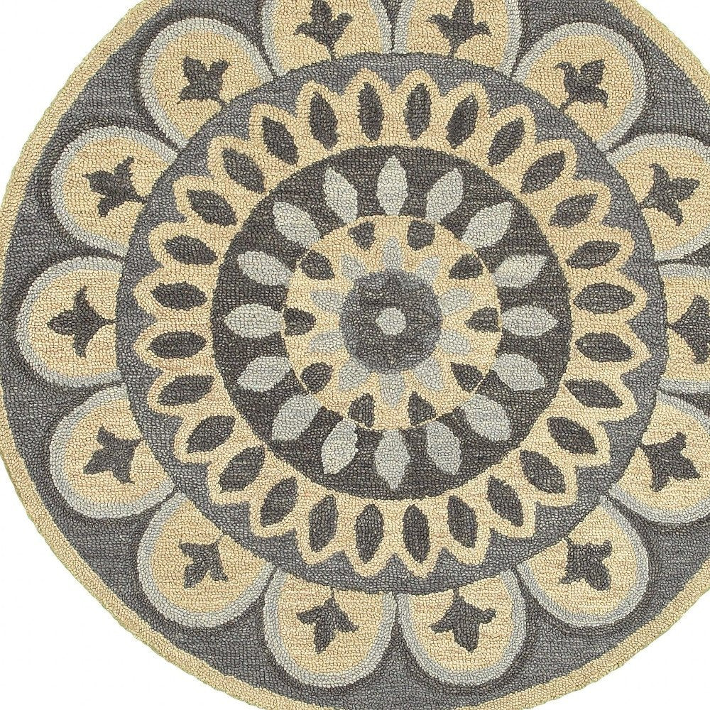4' Round Gray Floral Bloom Area Rug