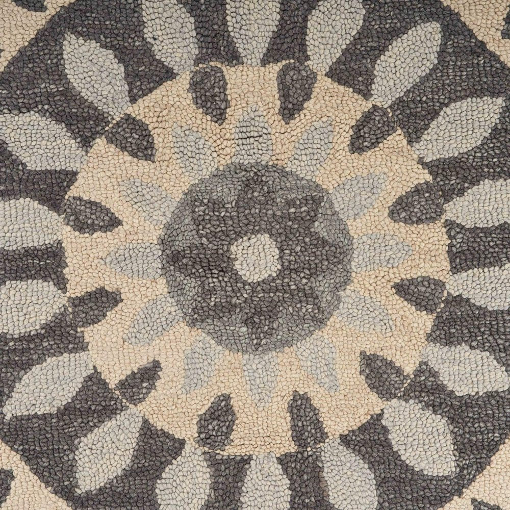 6' Gray Round Wool Geometric Hand Tufted Area Rug