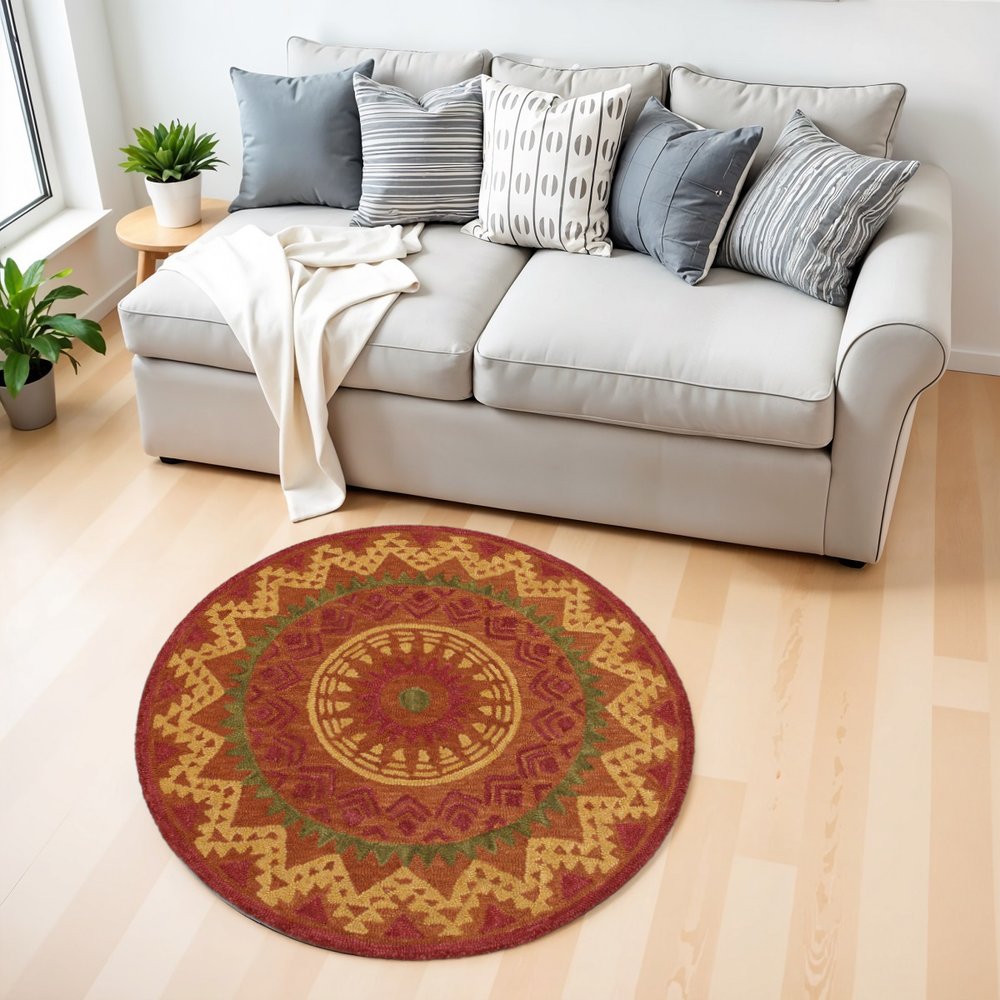 6' Round Orange Decorative Area Rug