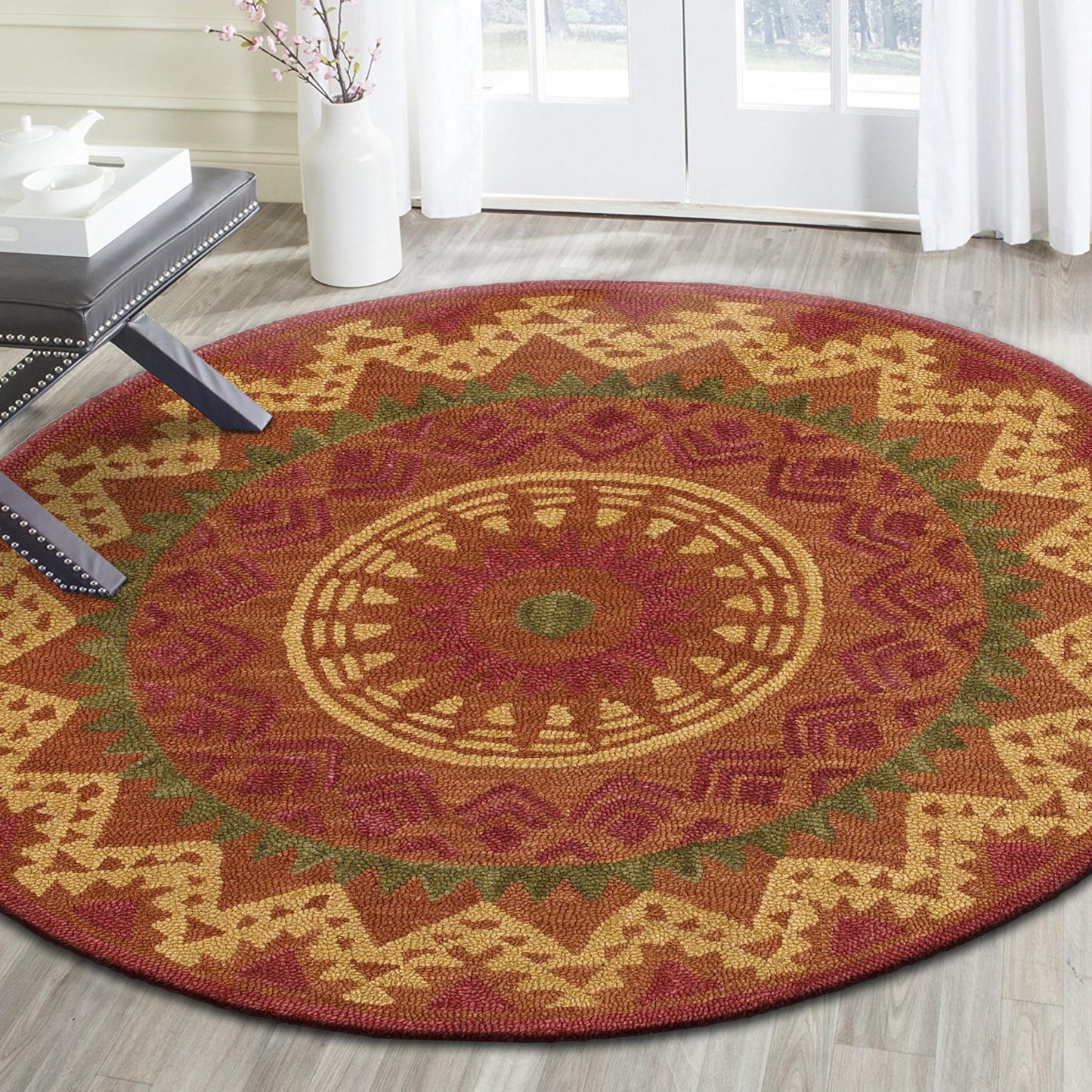 4' Round Orange Decorative Area Rug