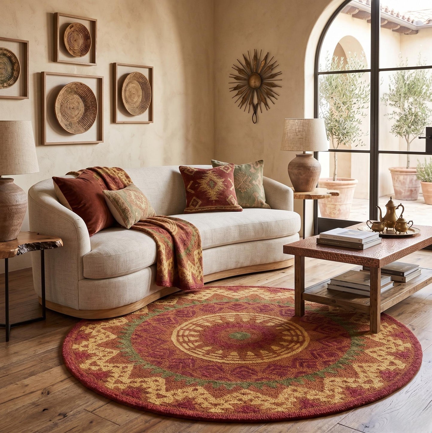 4' Round Orange Decorative Area Rug