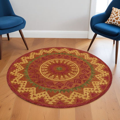 6' Round Orange Decorative Area Rug