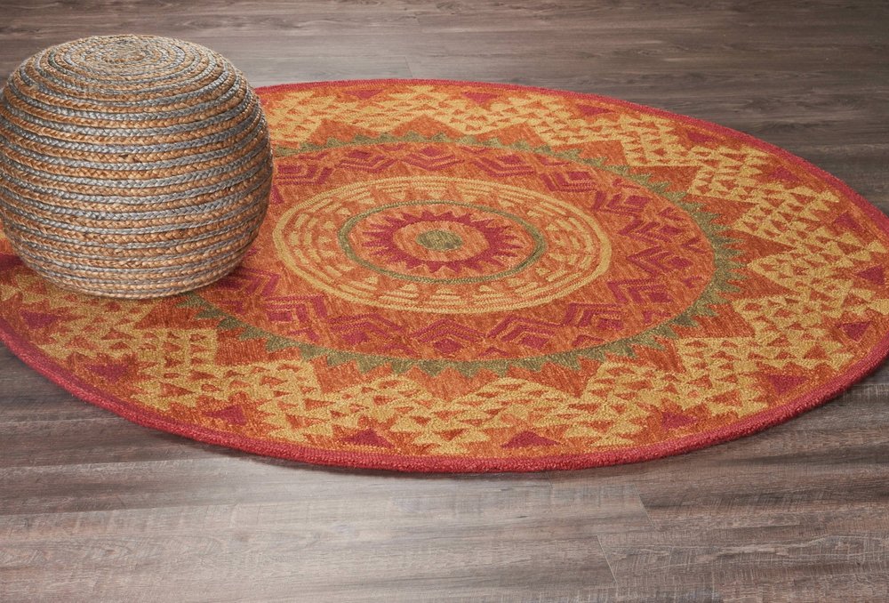 6' Round Orange Decorative Area Rug