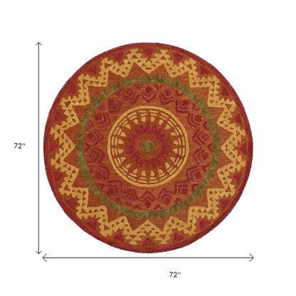 6' Round Orange Decorative Area Rug