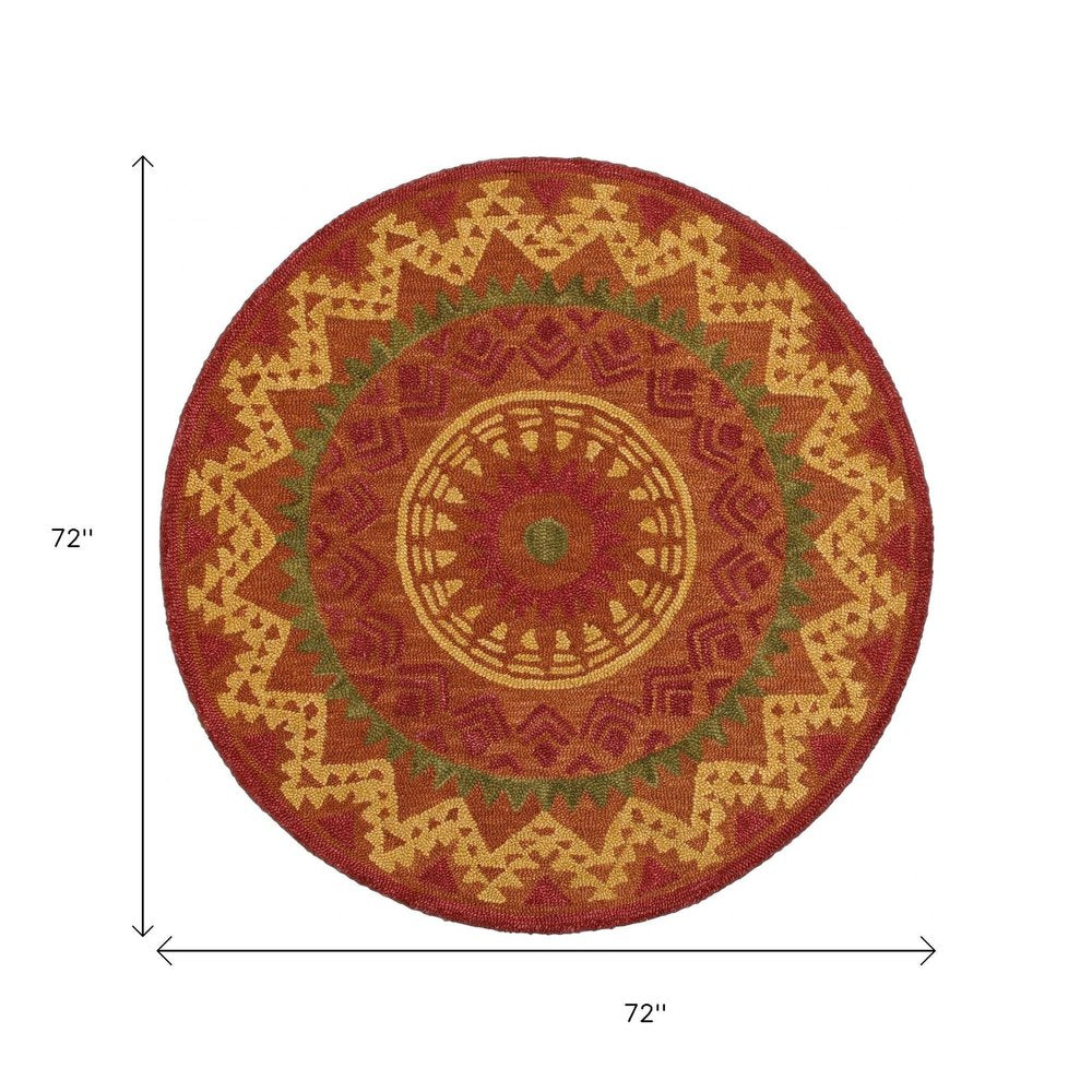 6' Round Orange Decorative Area Rug