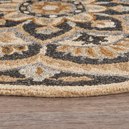 4' Round Black Flower Blossom Area Rug