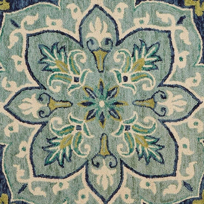 6' Blue And Green Wool Geometric Hand Tufted Round Rug