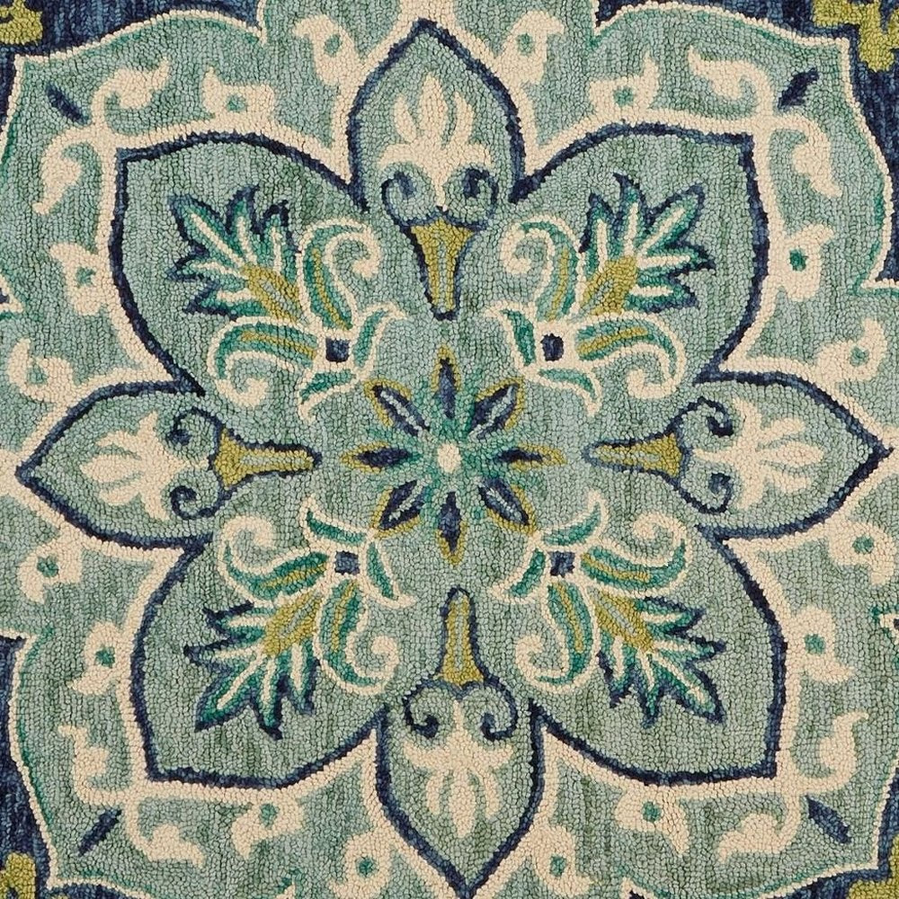 4' Blue And Green Wool Geometric Hand Tufted Round Rug