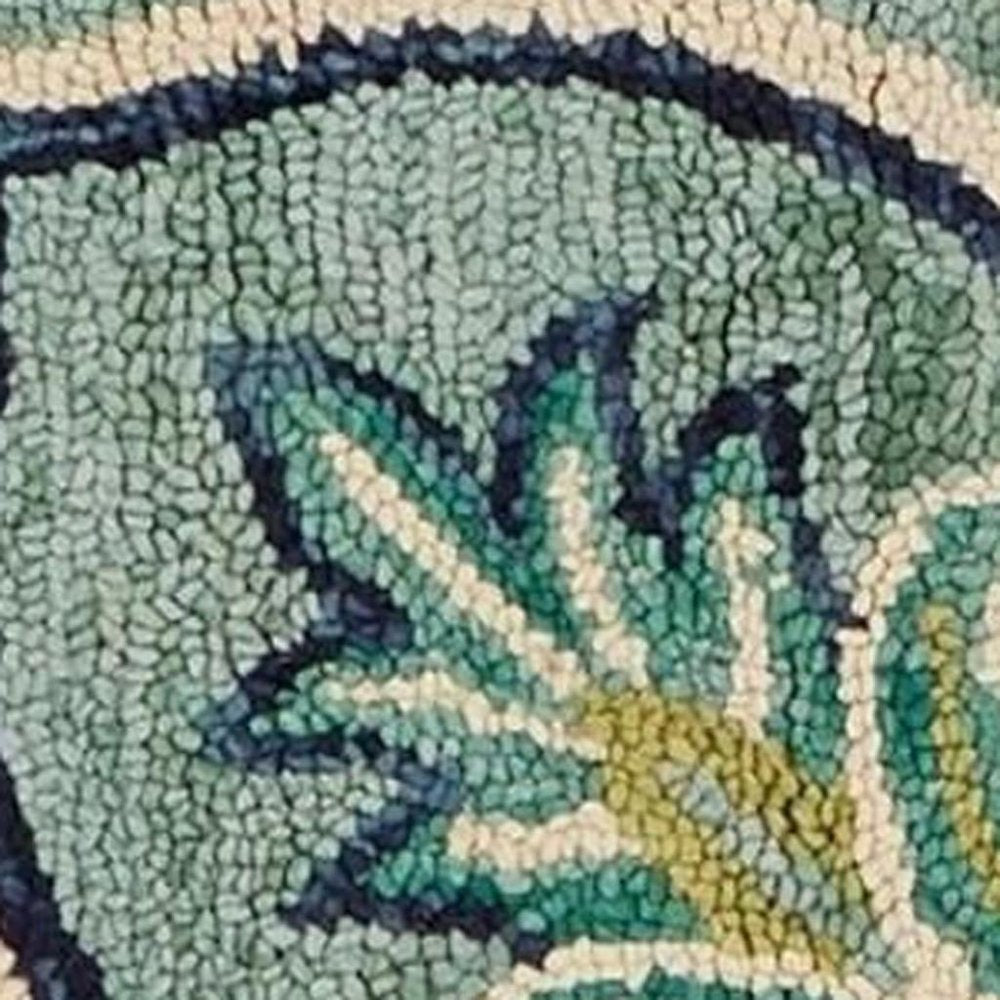 6' Blue And Green Wool Geometric Hand Tufted Round Rug