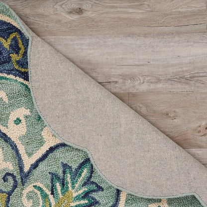 4' Blue And Green Wool Geometric Hand Tufted Round Rug