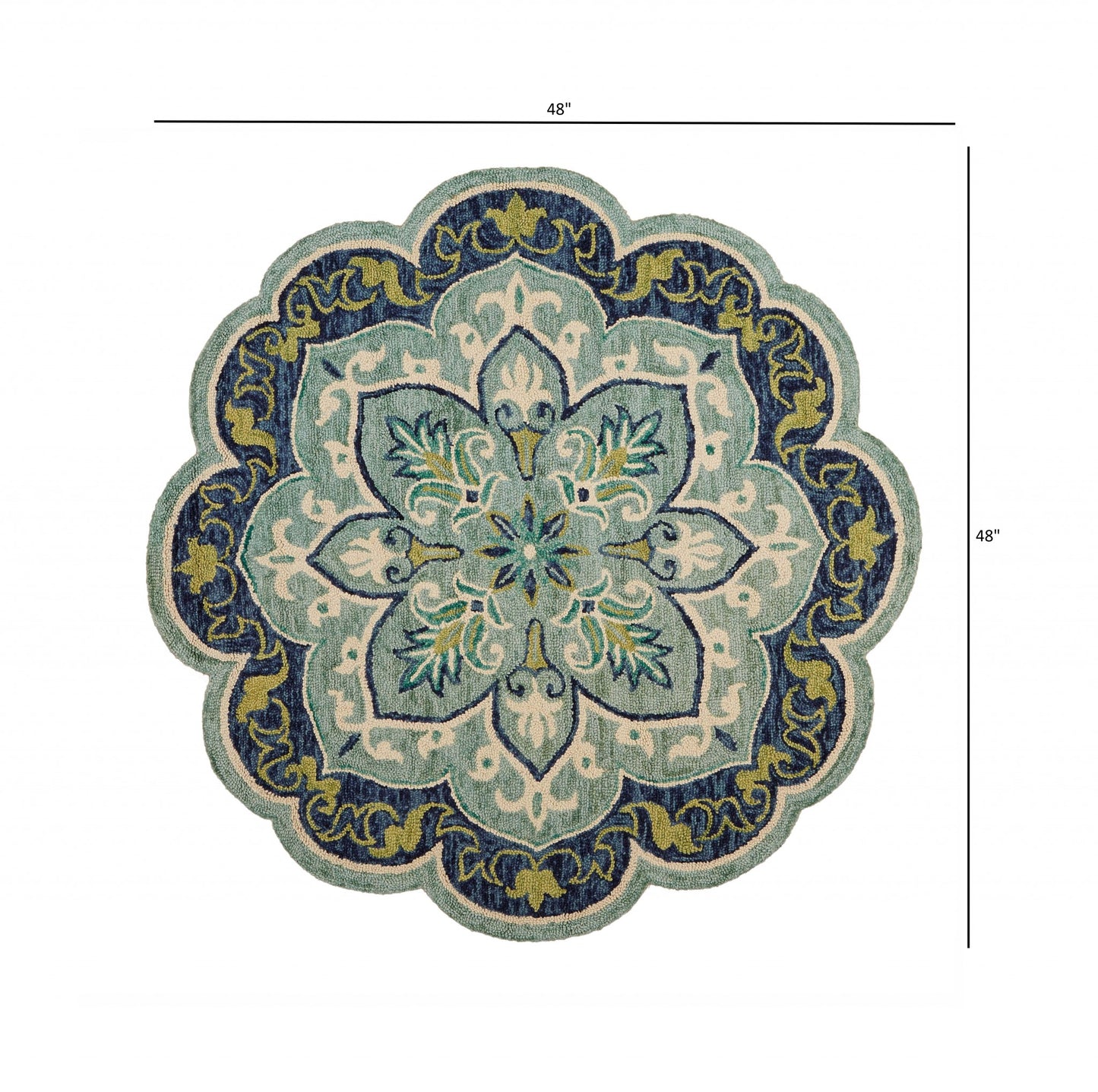 4' Round Blue Ornate Medallion Area Rug