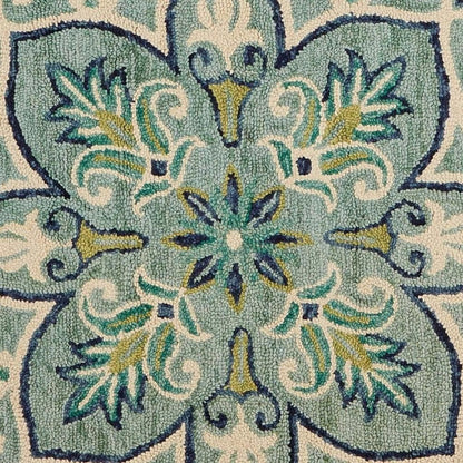 6' Blue And Green Wool Geometric Hand Tufted Round Rug