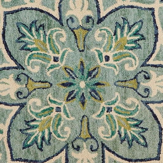 4' Blue And Green Wool Geometric Hand Tufted Round Rug