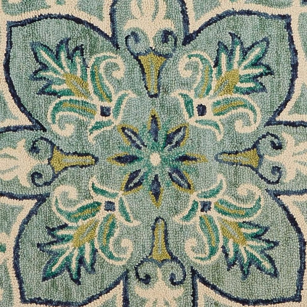 4' Blue And Green Wool Geometric Hand Tufted Round Rug