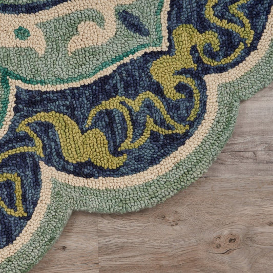 4' Blue And Green Wool Geometric Hand Tufted Round Rug