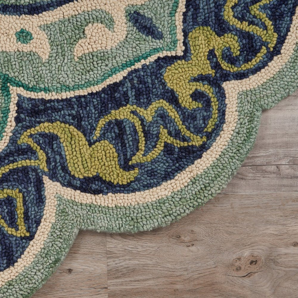 4' Blue And Green Wool Geometric Hand Tufted Round Rug