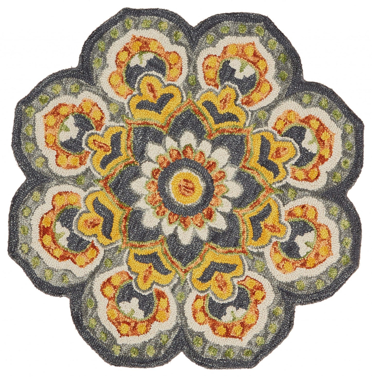 4' Round Gray And Gold Floret Area Rug