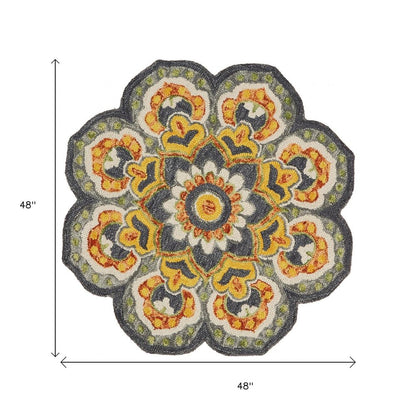 6' Gray Wool Geometric Hand Tufted Round Rug