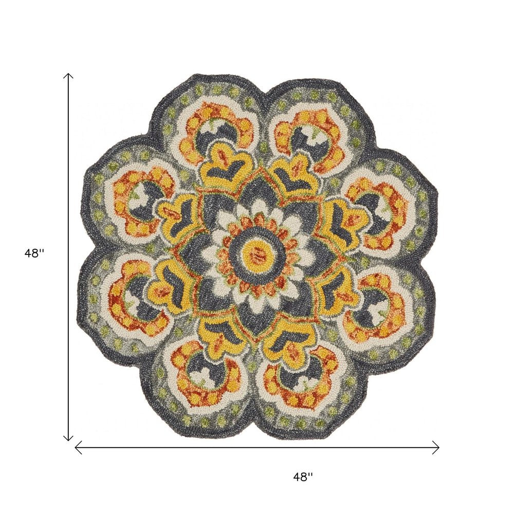 6' Gray Wool Geometric Hand Tufted Round Rug