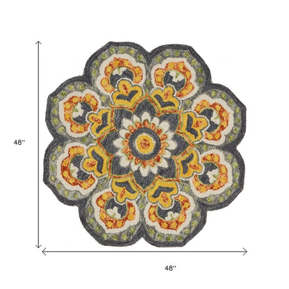 6' Gray Wool Geometric Hand Tufted Round Rug