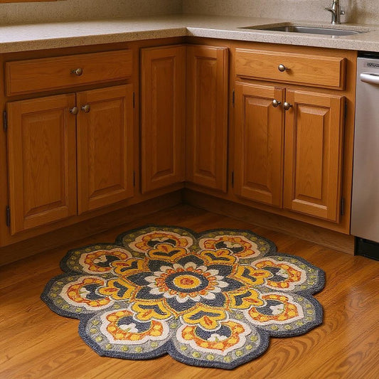 6' Gray Wool Geometric Hand Tufted Round Rug