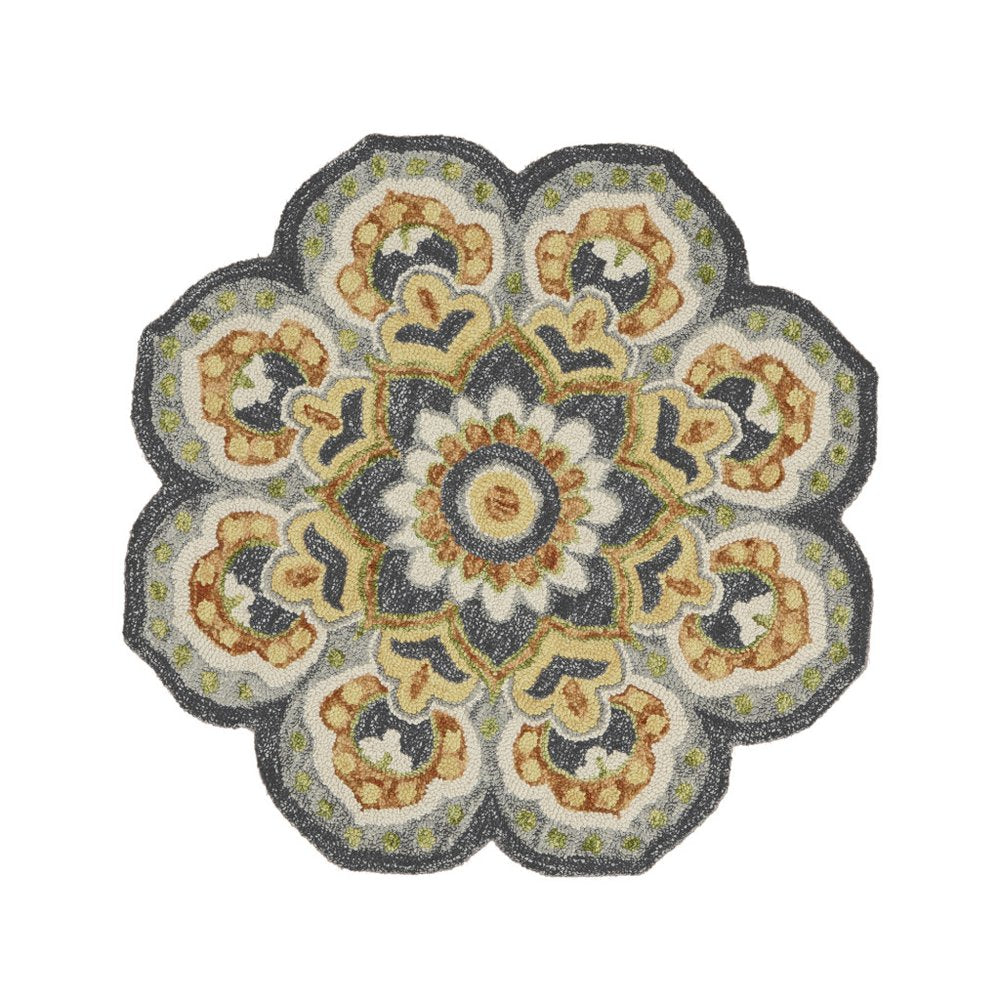 4' Gray Wool Geometric Hand Tufted Round Rug