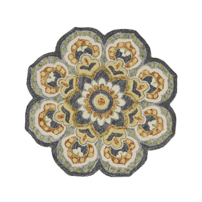 4' Gray Wool Geometric Hand Tufted Round Rug