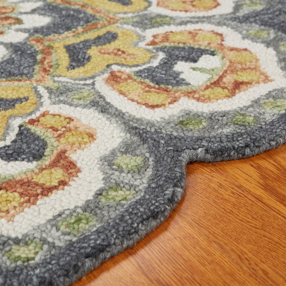 4' Gray Wool Geometric Hand Tufted Round Rug