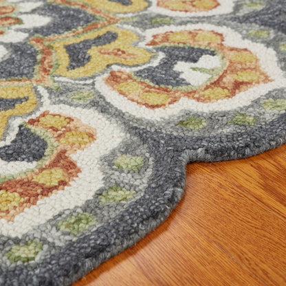 4' Gray Wool Geometric Hand Tufted Round Rug