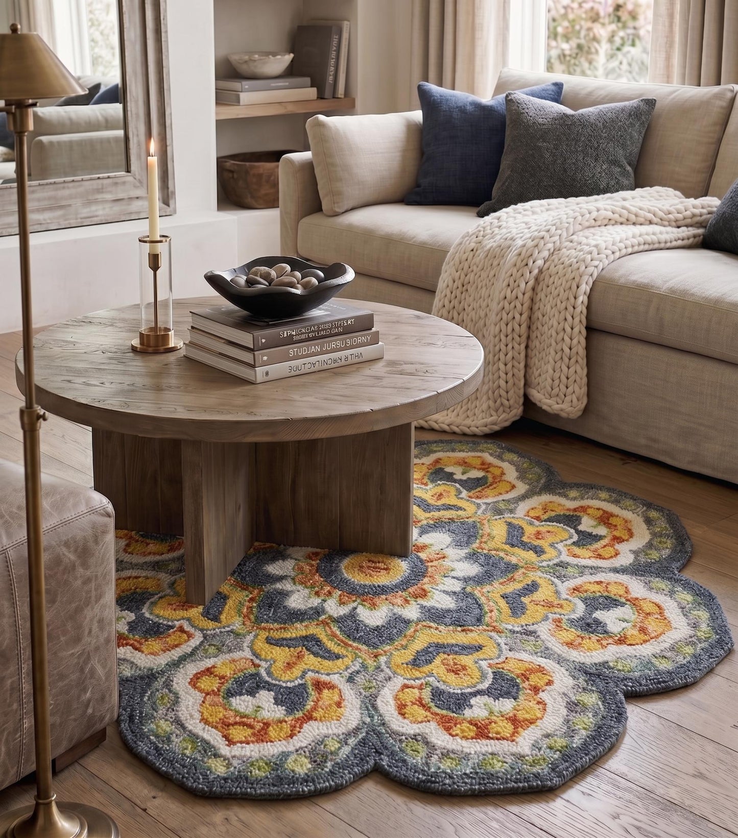 4' Gray Wool Geometric Hand Tufted Round Rug
