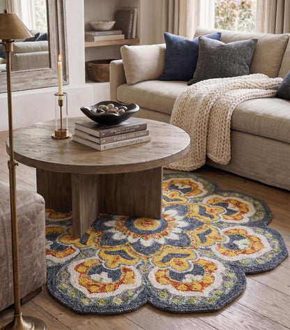 4' Gray Wool Geometric Hand Tufted Round Rug