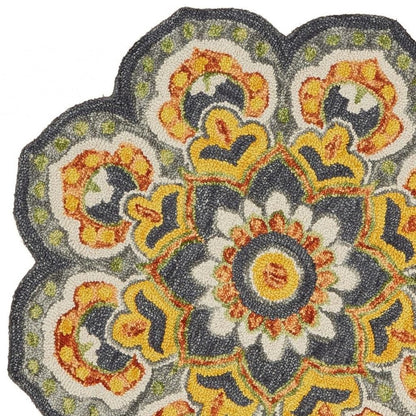 6' Gray Wool Geometric Hand Tufted Round Rug