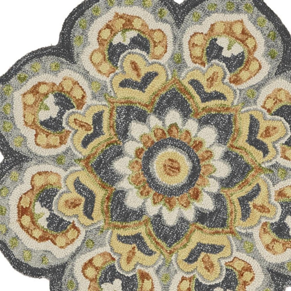 4' Gray Wool Geometric Hand Tufted Round Rug