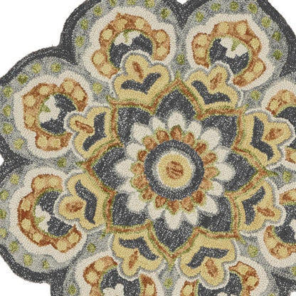 4' Gray Wool Geometric Hand Tufted Round Rug