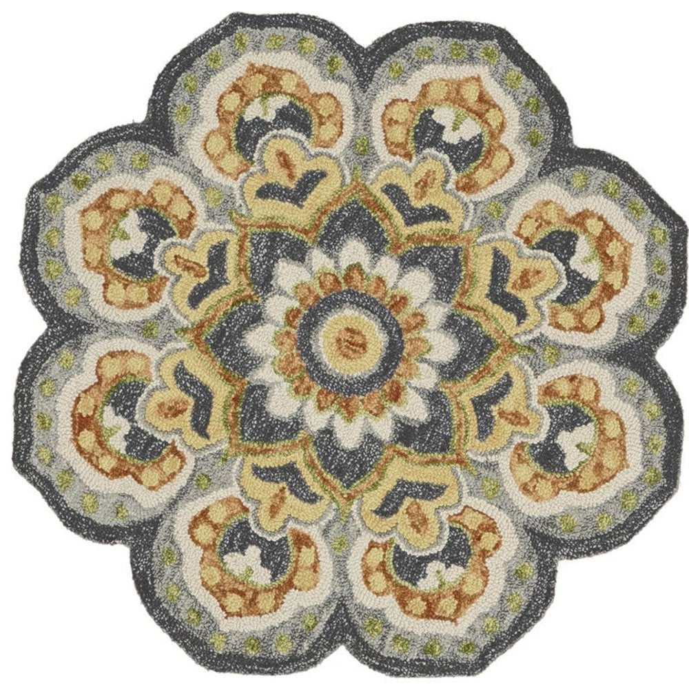 4' Gray Wool Geometric Hand Tufted Round Rug