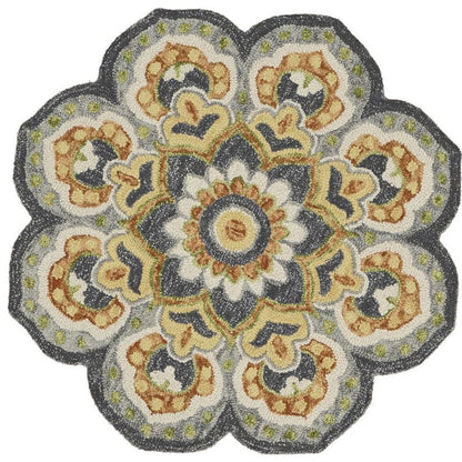 4' Gray Wool Geometric Hand Tufted Round Rug