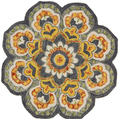 6' Gray Wool Geometric Hand Tufted Round Rug