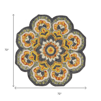 4' Gray Wool Geometric Hand Tufted Round Rug