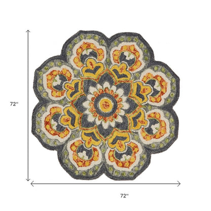 4' Gray Wool Geometric Hand Tufted Round Rug