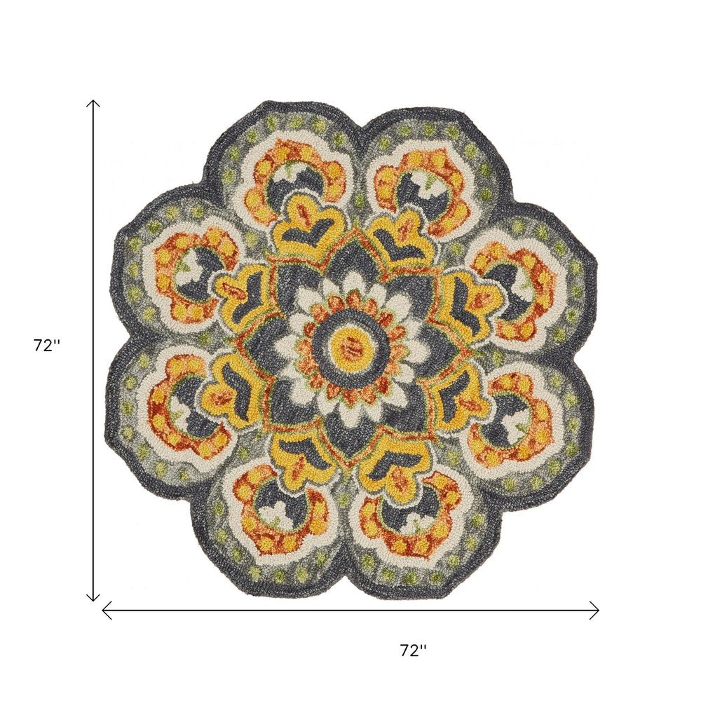 4' Gray Wool Geometric Hand Tufted Round Rug