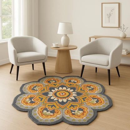 4' Gray Wool Geometric Hand Tufted Round Rug