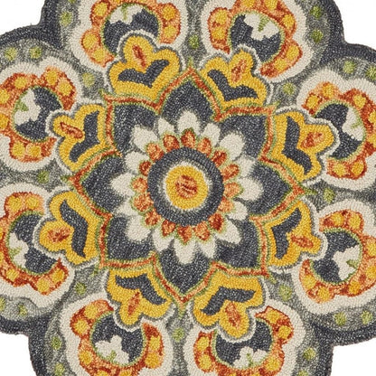 4' Gray Wool Geometric Hand Tufted Round Rug