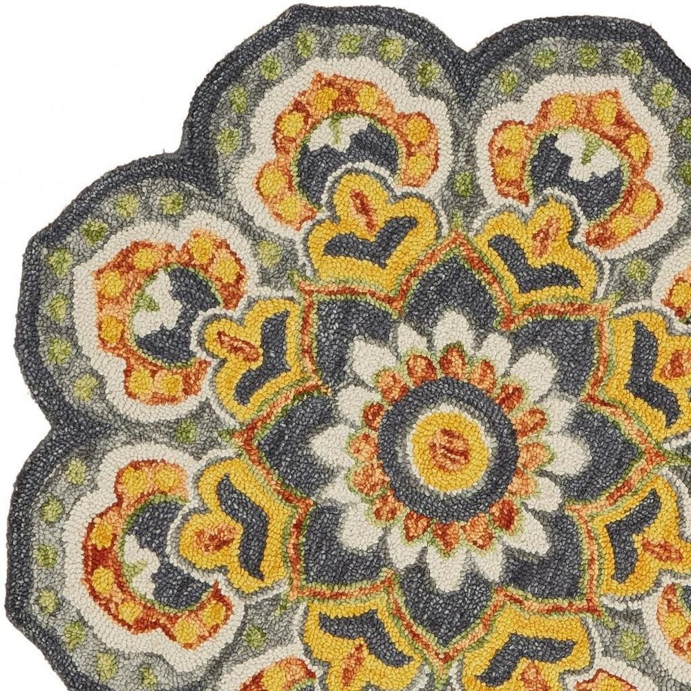 4' Gray Wool Geometric Hand Tufted Round Rug