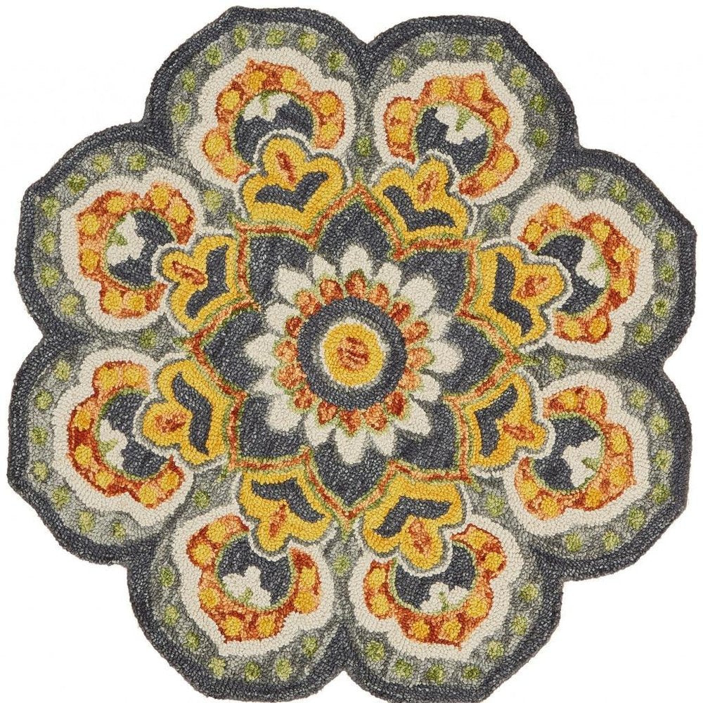 4' Gray Wool Geometric Hand Tufted Round Rug