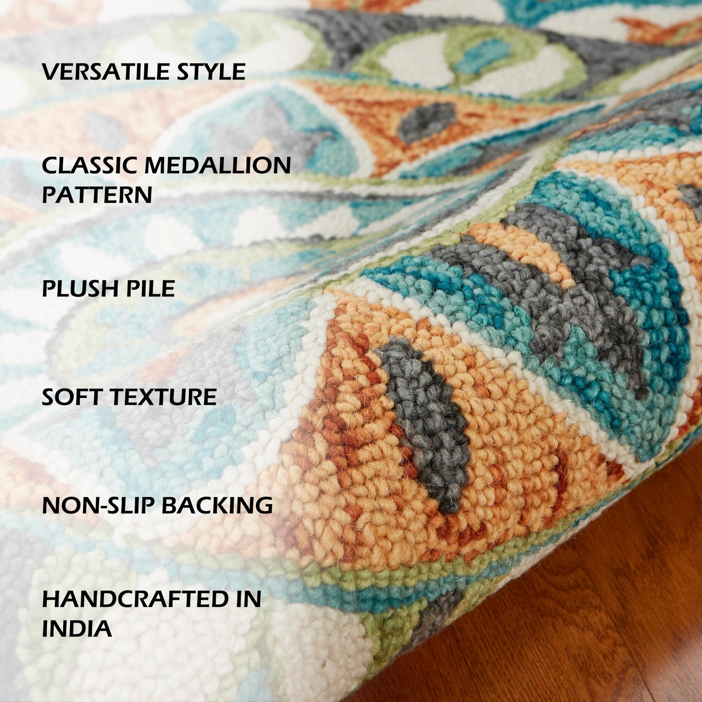 4' Round Blue And Orange Medallion Area Rug
