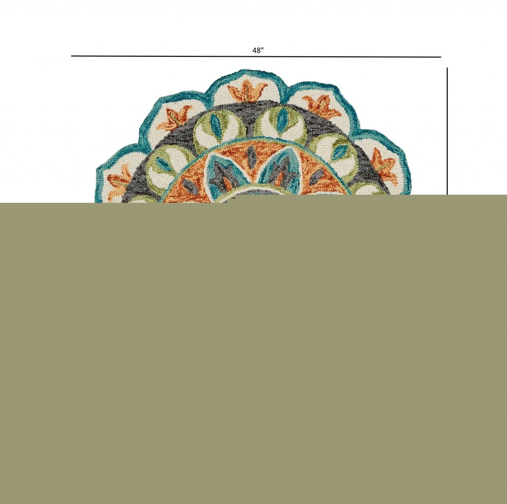 4' Round Blue And Orange Medallion Area Rug
